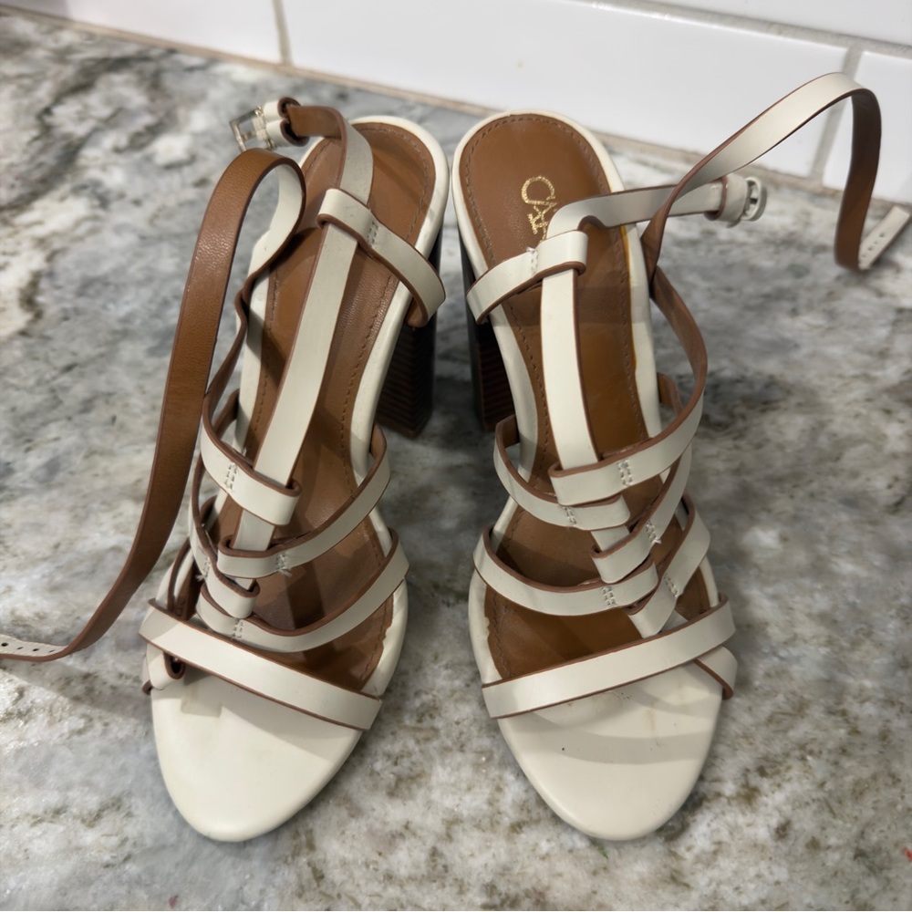 Cato Beige Strappy Caged Heels Size 6